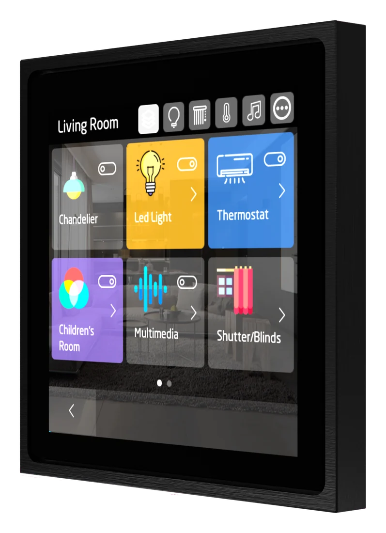 Inspinia 4 SQ room controller: black, three-quarter view, Inspinia's picture