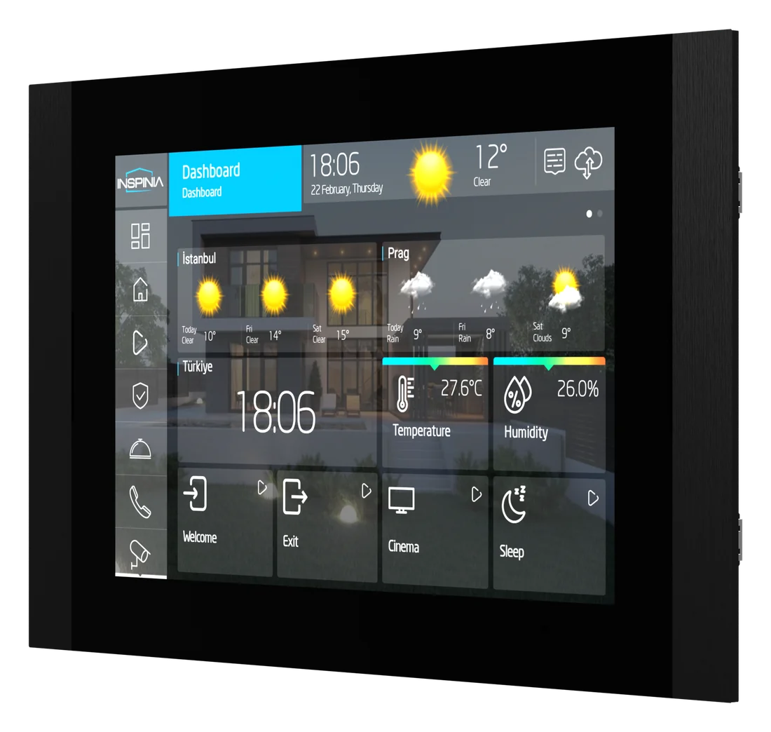Inspinia 8 SQ touch panel: black, three-quarter view, Inspinia's picture